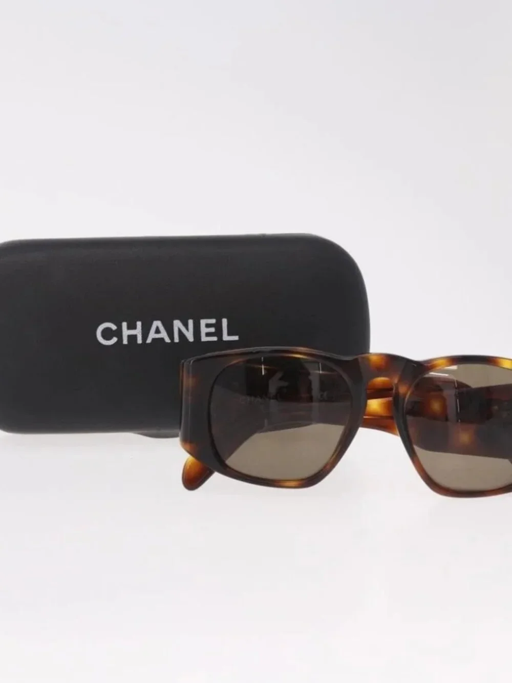 CHANEL COCO Mark Sunglasses Plastic Brown Gold CC Auth 185486